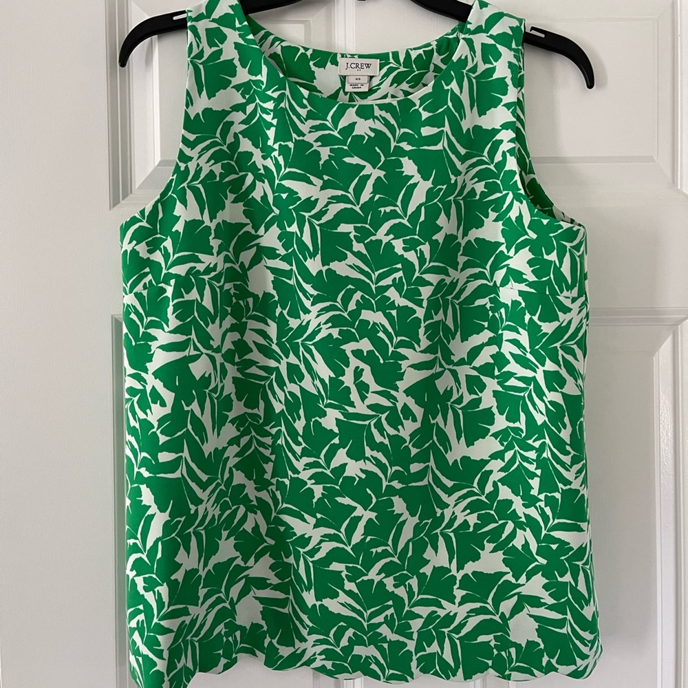 JCREW tropical palm tree leaf green top